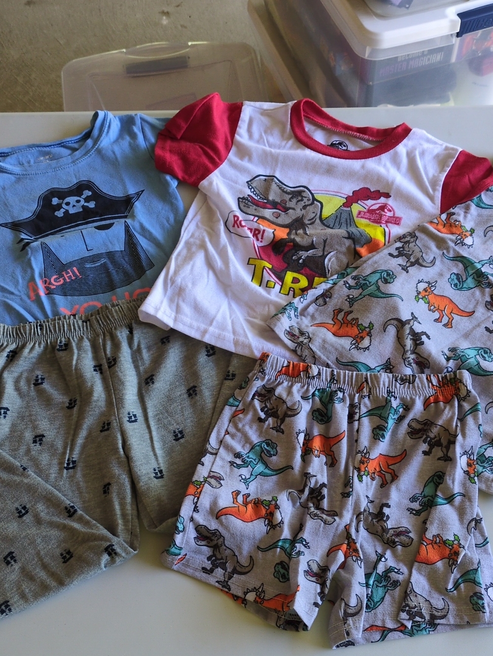 Kids Dinosaur & Pirate Pajama Sets - Red, White, Blue